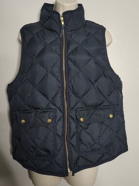 J Crew Blue Excursion Quilted Down Vest Women’s Large Full Zip Insulated